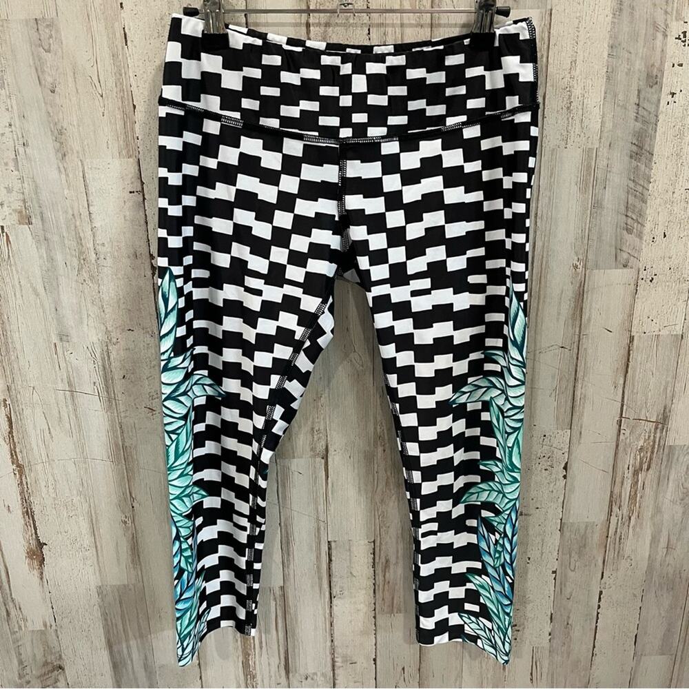 Mara Hoffman Botanica Cropped Leggings Checker Leaf Print Womens Small Low Rise